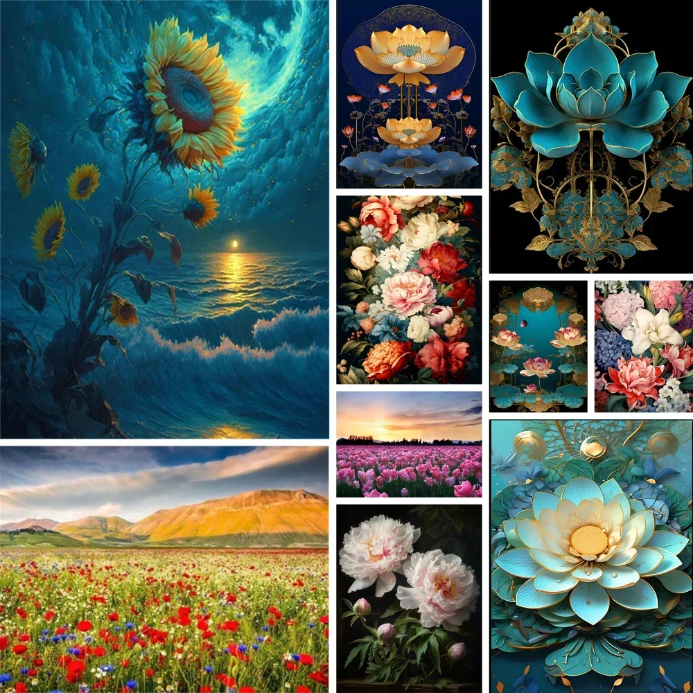 

605101 Lotus Tuilp Painting By Numbers Kit Oil Paints 50*70 Painting On Canvas Handmade Crafts For Adults Wall Art Handicraft