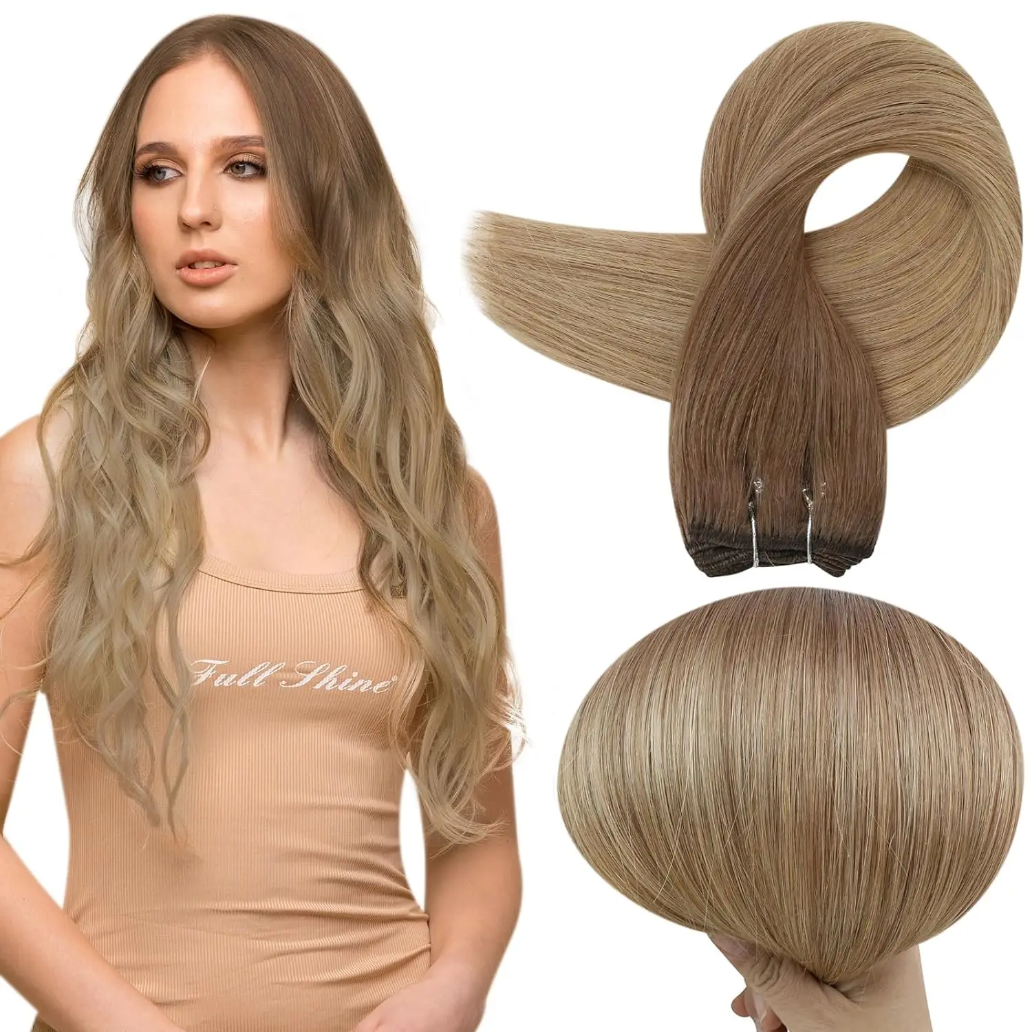 Volledige Glans Menselijk Haar Inslag Extensions Haarbundels Ombre Blonde Kleur 100g Naaien Zijdeachtige Rechte Remy Huid Dubbele inslag Voor Salon
