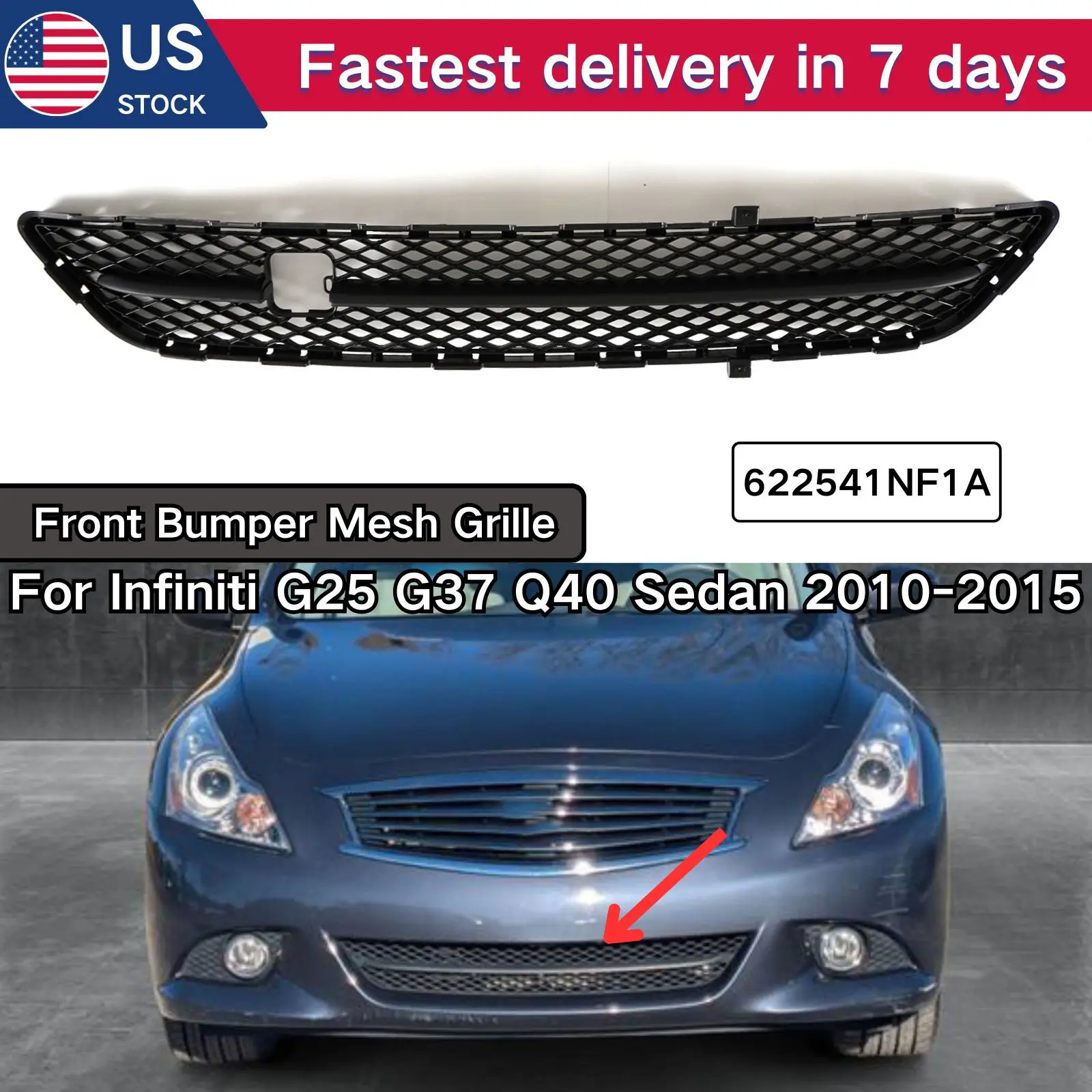 

Для 2010-2015 Infiniti G25 G37 Q40 седан, сетчатая решетка переднего бампера, автомобильные аксессуары, центральная нижняя решетка, замена 622541NF1A