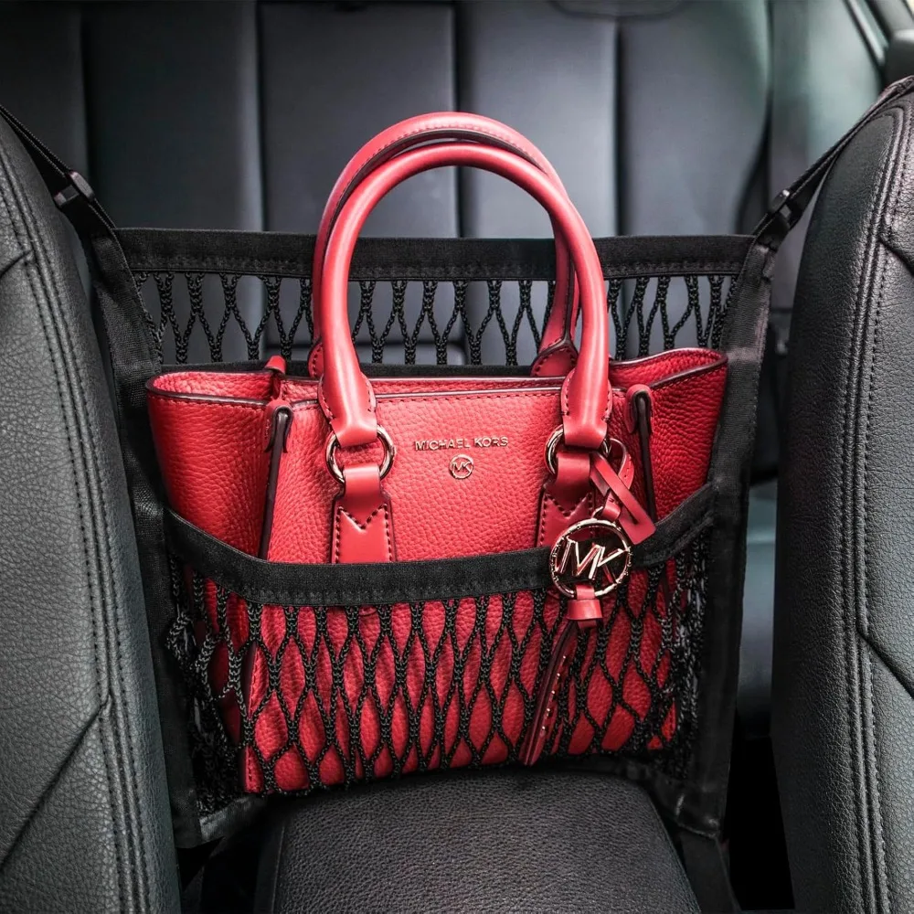 

car accessories, organizer storage between front seats, purse handbag holder of 3 layers mesh net pocket bag, backseat dog pet b