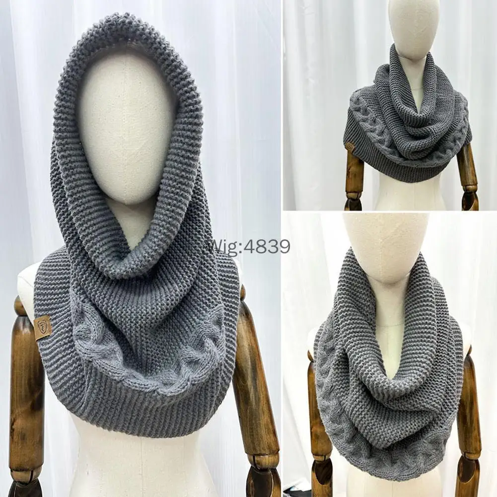 Fall Winter Knitting Scarf Women Men Hat Scarf Combo Solid Color Dual Use Shawl Scarf Twist Texture Versatile Warm Hat Scarves