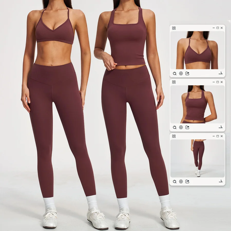 Yoga-Set 2-teilig Damen Fitness Sportbekleidung Naked Feel Sport-BH Gym Laufhose Po-Formende Leggings Workout-Outfit Activewear – Detail 1