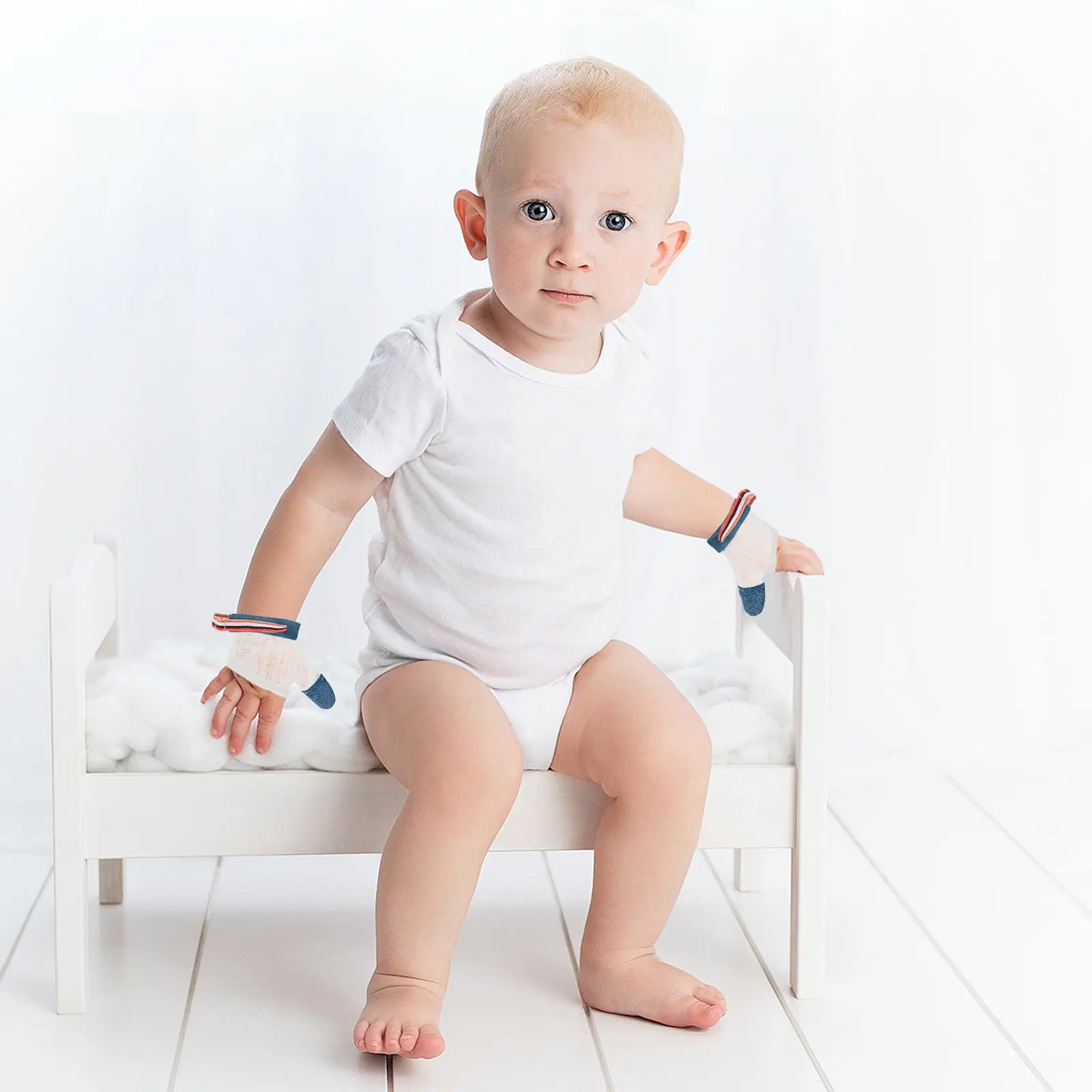 

2Pairs Baby Anti-Sucking Gloves Adjustable Infant Finger Sucking Stop Gloves Breathable Nylon Fabric Infant Thumb Protector