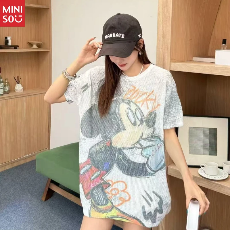 

Вязаный топ Disney Mickey Ice, женская футболка с принтом из смеси льна