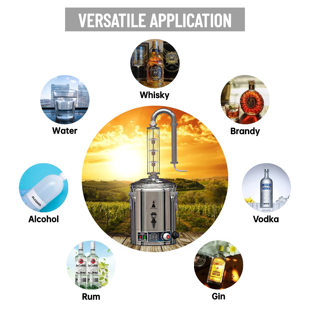 HOOLOO SIP15/25/50 المقطر المنزل التدفئة الكهربائية Moonshine لا تزال آلة التقطير النحاس الفولاذ المقاوم للصدأ عمود ويسكي