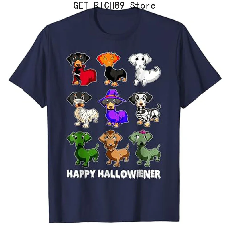 Dachshund Happy Halloweiner Funny Halloween Dogs Lover Gifts T-Shirt Happy Weiner Dog in Halloween Costume Short Sleeve Tee Tops