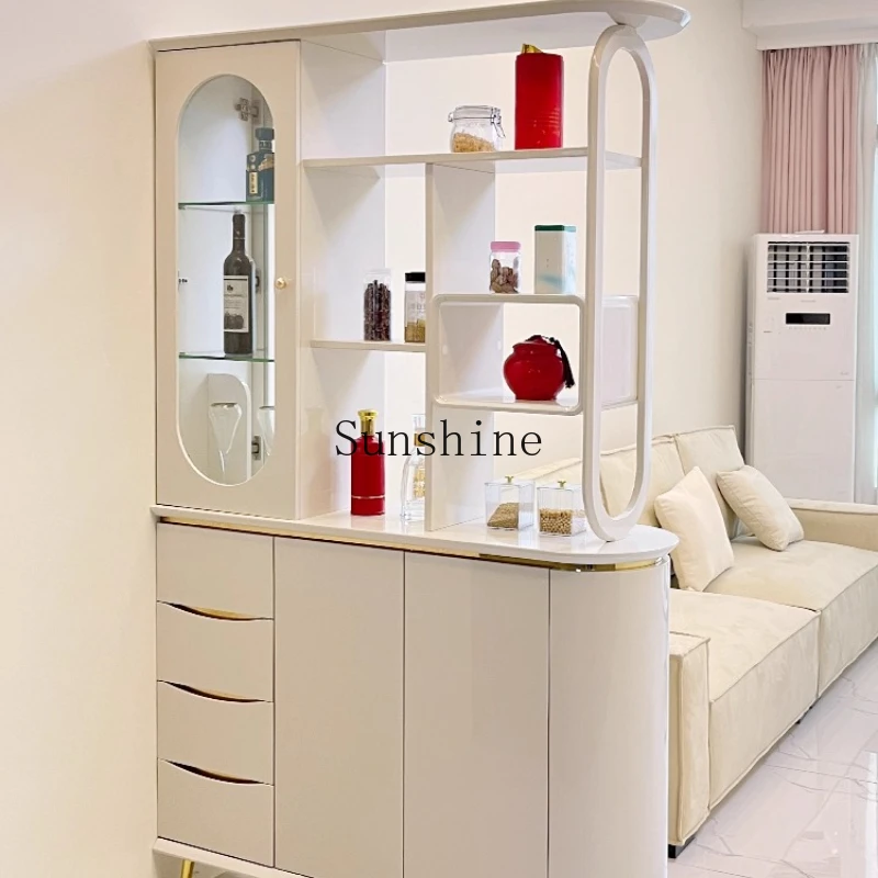 

Home light luxury modern entrance partition cabinet double-sided cream wind storage integrated against the wall