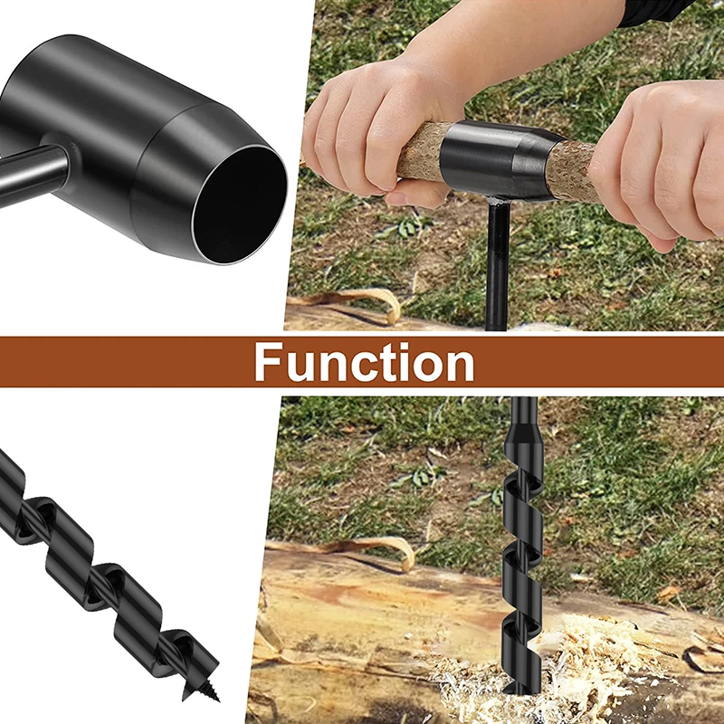 Outdoor Extended Drill Bit Hand Wood Punch Manual Auger Drill Bush-Craft Carbon Steel Portable Survival Bit