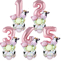 27PCS Carton Farm Animal Balloon Tower 32inch Foil Number Balloon Girl's Farm Animal Birthday Party Supply DIY Party Decoration