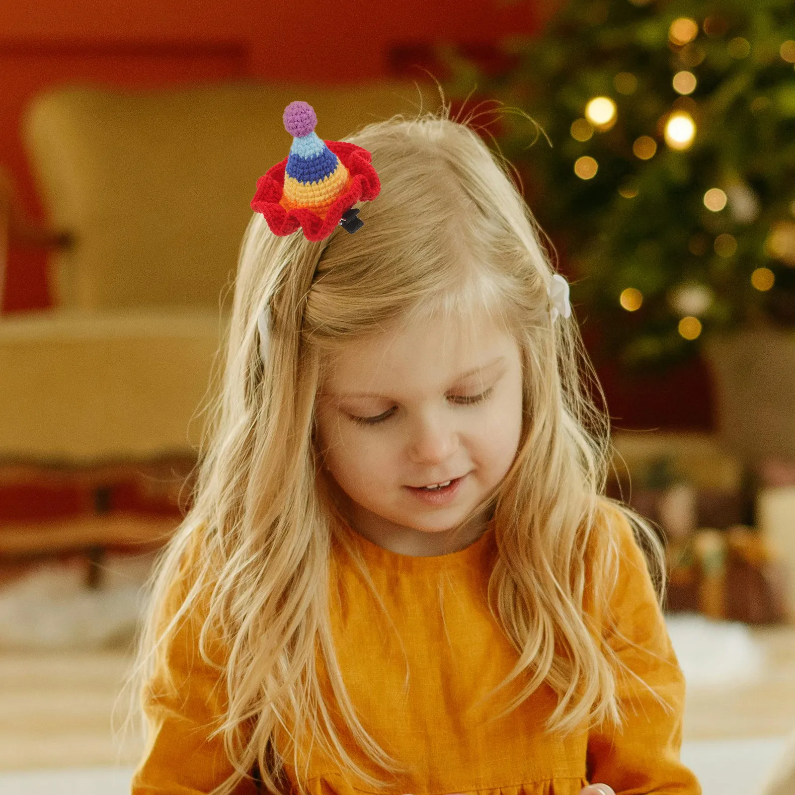 

Rainbow Hat Shape Hair Clip Wool Knitting Barrette Lovely Kids Hair Accessories Suitable for Party Performance