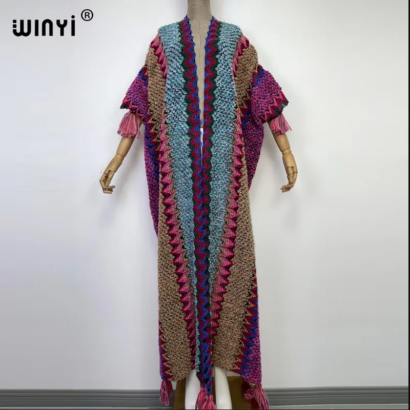 

WINYI winter dress for women Retro print comfortable OverCoat Thick Warm long coat fashion cardigan Middle East winter abaya