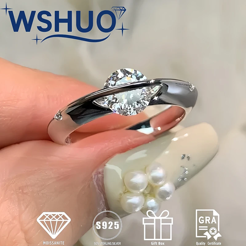 

WSHUO 1CT кольцо с муассанитом для женщин S925 стерлингового серебра пасьянс обручальные кольца элемент планеты оригинальный дизайн ювелирные изделия
