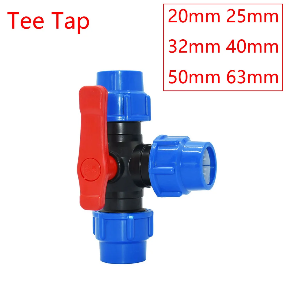 20/25/32/40/50/63mm Plastic PE Tube Tap Water Connector Tee Splitter Quick Valve Coupler Elbow End plug Irrigation Fittings