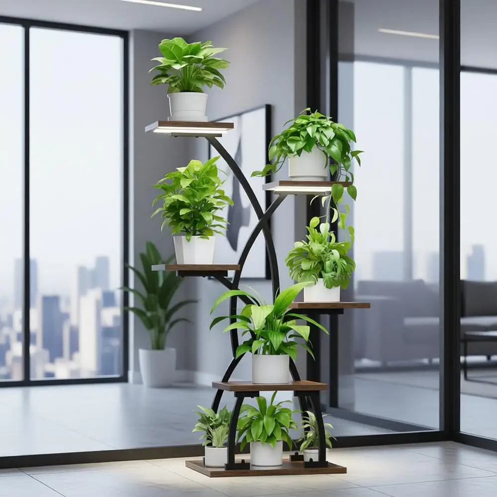 

6-уровневая подставка для комнатных растений с подсветкой для выращивания растений, 36 угловых полков для растений, металлическая изогнутая подставка для цветов для патио, балкона, дома