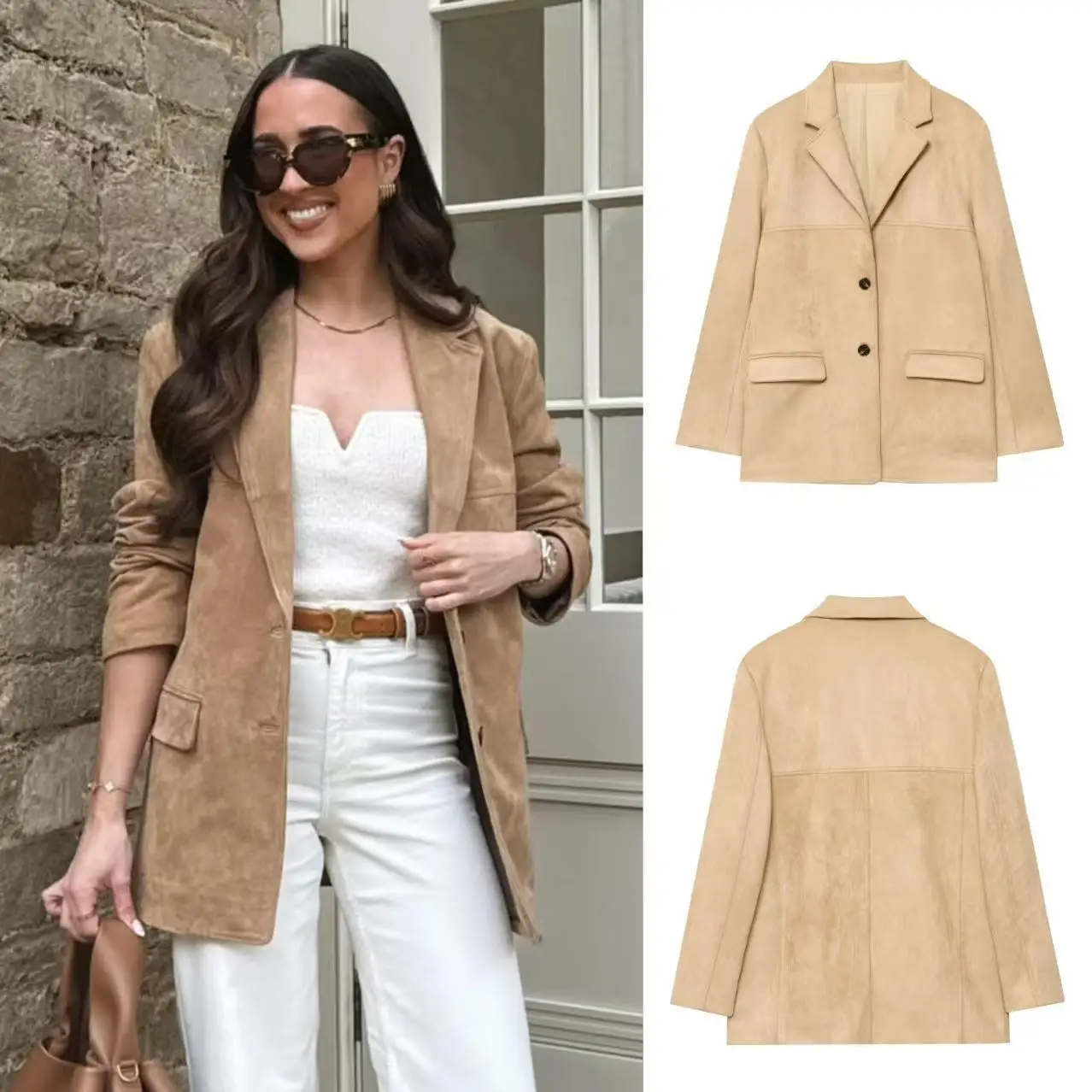 

Торговая замшевая куртка с широкими плечами, верхняя одежда для женщин в европейском и американском стиле, популярная распродажа