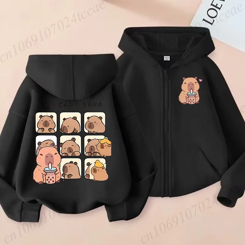 Zip Up Hoodie Kawaii anime Kids Capybara Children Hoodie Zipper Children Capibara Sweatshirt Manga Clothes Girl Boy Top Hoody