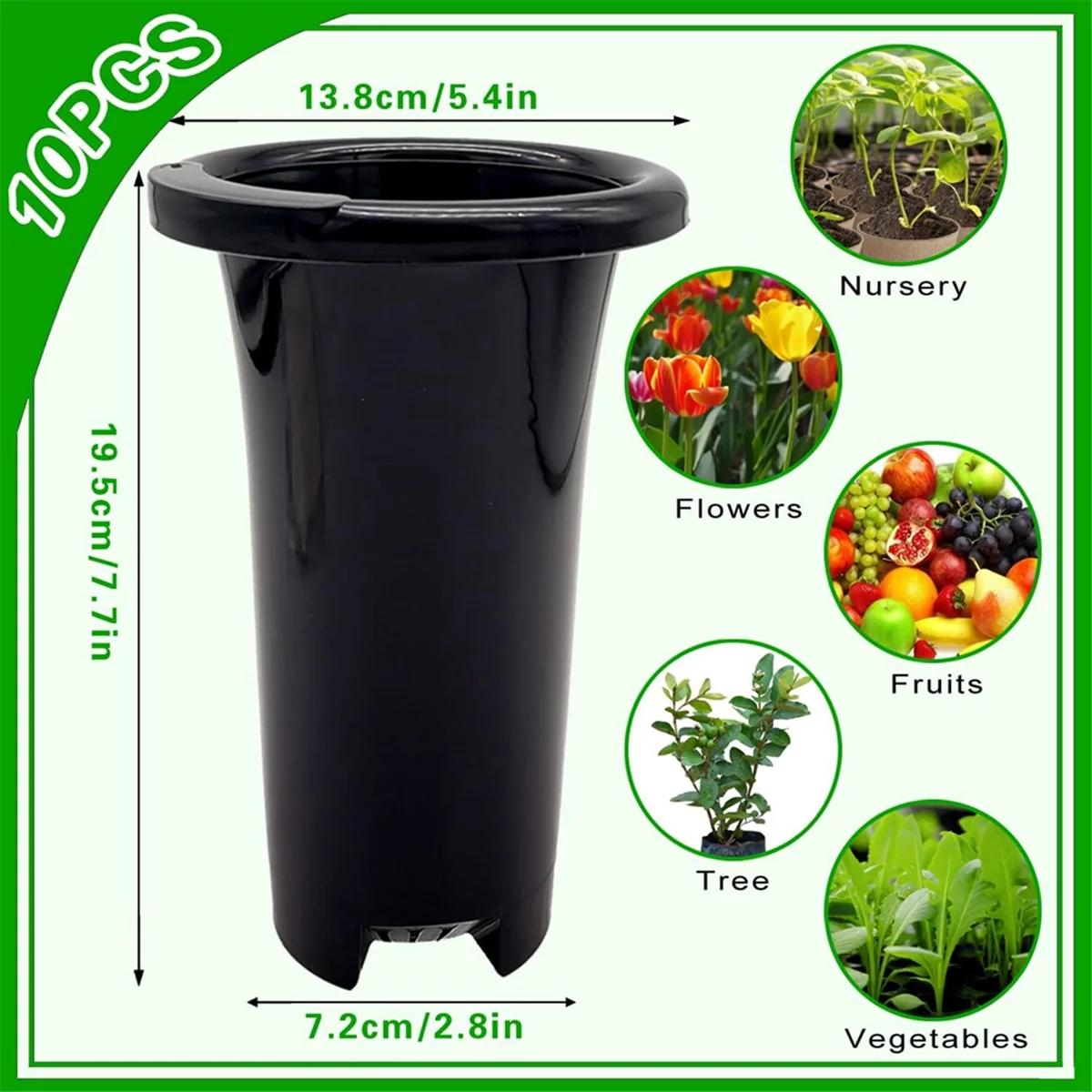 10Pcs Plastic Deep Plant Nursery Pots, Thick Stable Tall Tree Pots, Reusable Tall Seedling Plant Container Pots, Deep