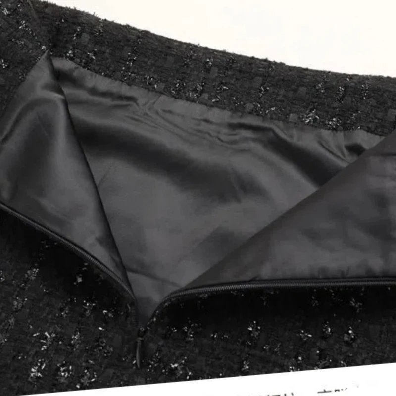 Korean Fashion Autumn Winter Woolen Women Solid Zipper Bright Silk Simplicity Chic High Waist Short Slim A-line Hip Wrap Skirt