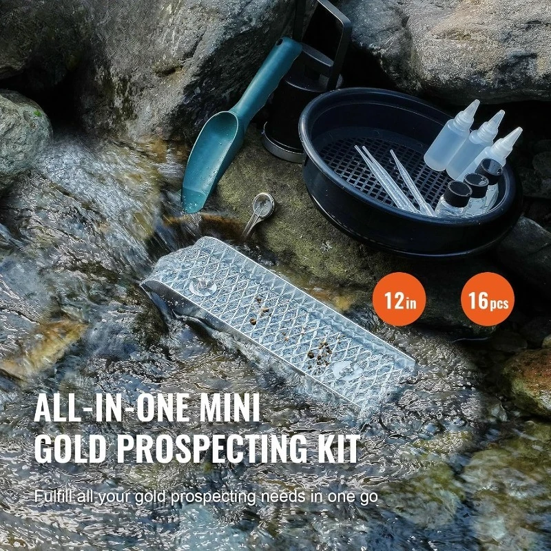 Portable Aluminum Mini Sluice Box Complete Gold Mining Kit 12" Lightweight Gold Prospecting Washing
