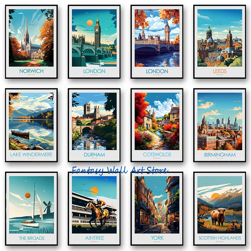 Минимальное искусство путешествий в Великобритании, Кембридж, Лондон, Hampstead, Хичет, Англия, постер, холст, картина, настенная картина, домашний декор комнаты