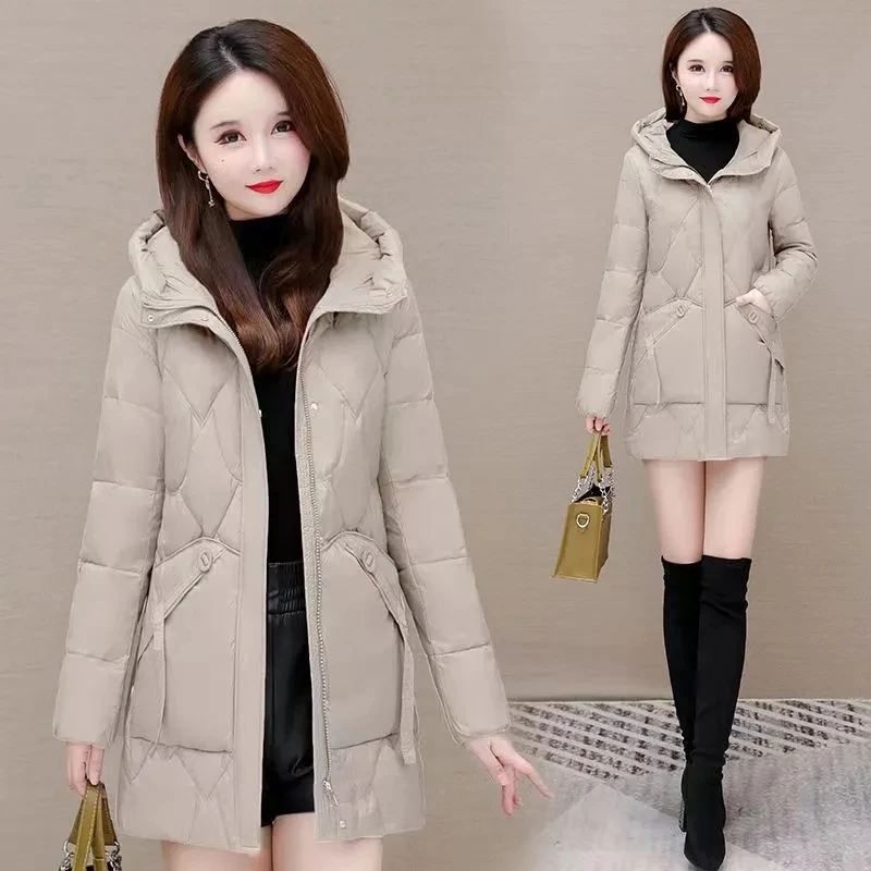 

Winter Jacket Women 2023 New Fashion Down Cotton Coat All-match Thick Padded Coats Female Hooded Large Size Long Warm Parkas