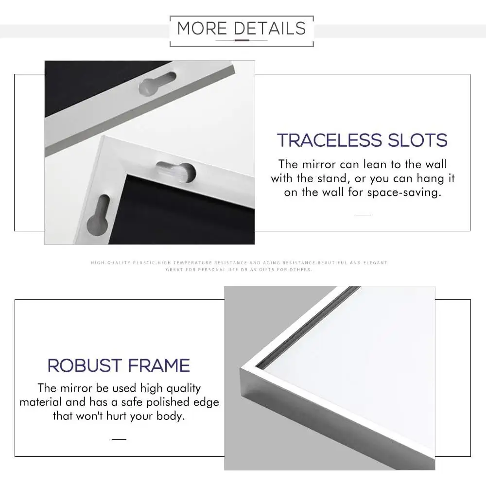 مرآة أرضية كاملة الطول، مرآة تزيين مثبتة على الحائط، زجاج مقاوم للكسر ومضاد للصدأ، إطار من الألومنيوم لغرفة النوم #6