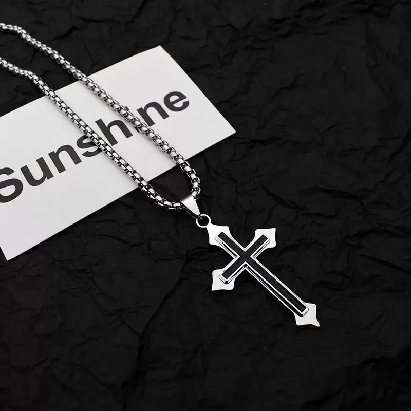 Cross Pendant Necklace for Men Boys Golden Plated Silver Color Simple Twisted Chain Fashionable Jewelry Beach Party Gift
