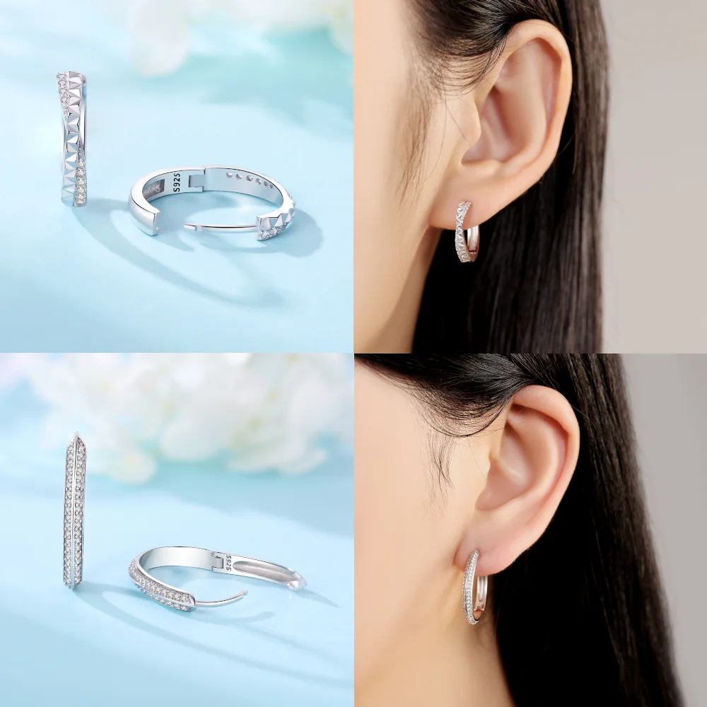 925 Sterling Silver Textured Zirconia Earrings Hoop Earrings for Women Fashion Earrings Jewelry Gifts for Women Official Website