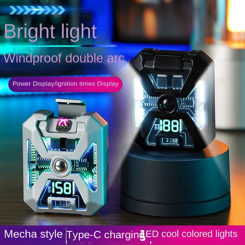 Outdoor Camping Lighting USB Lighter Gifts Mecha Wind Twin Arc Lighters Windproof Cigarette Lighters Smoking Accessories