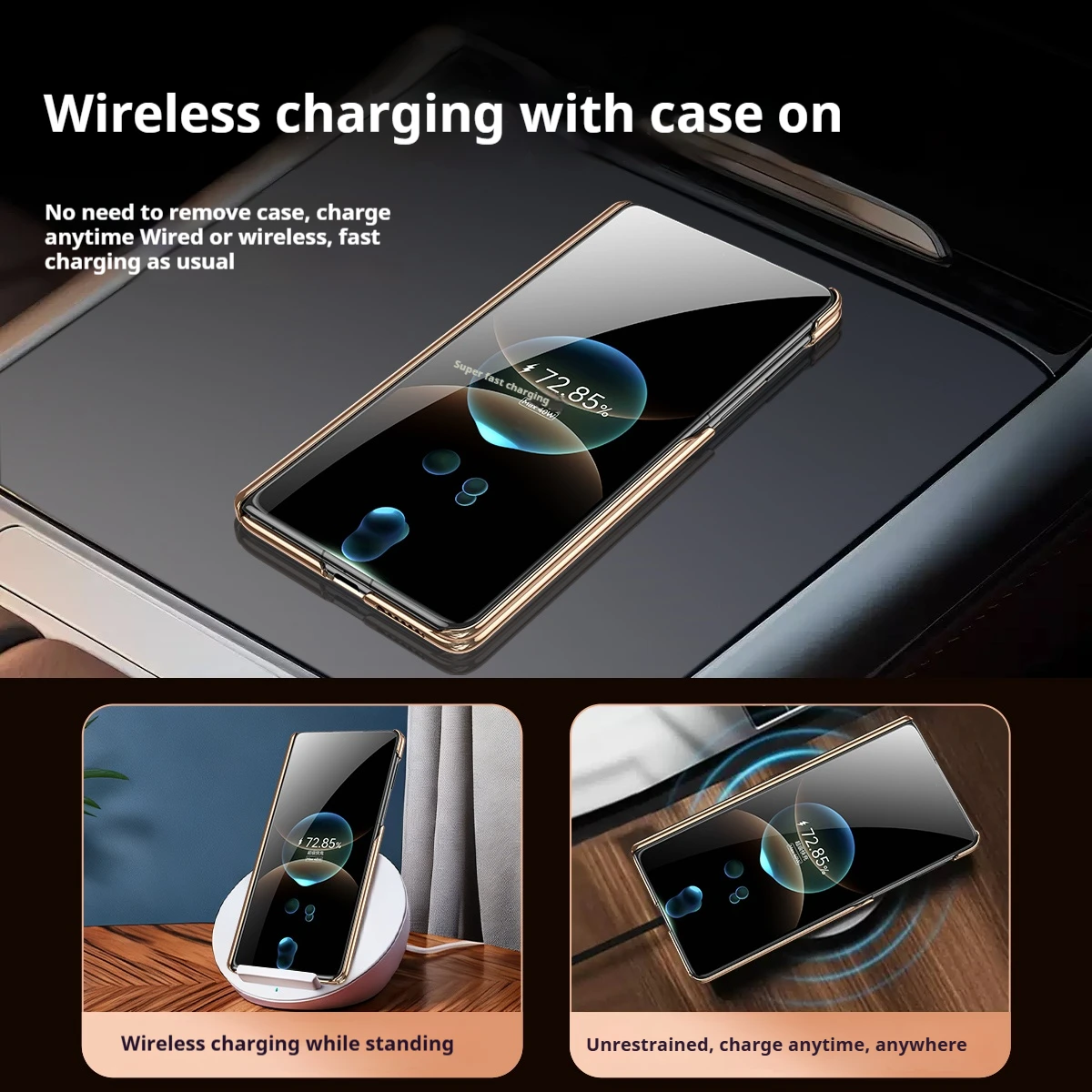 High End Dragon Scale Texture Genuine Leather Phone Case, For Huawei Mate X7 X6 X5 Lens Full Protection, Rotating Bracket Cover - view 5