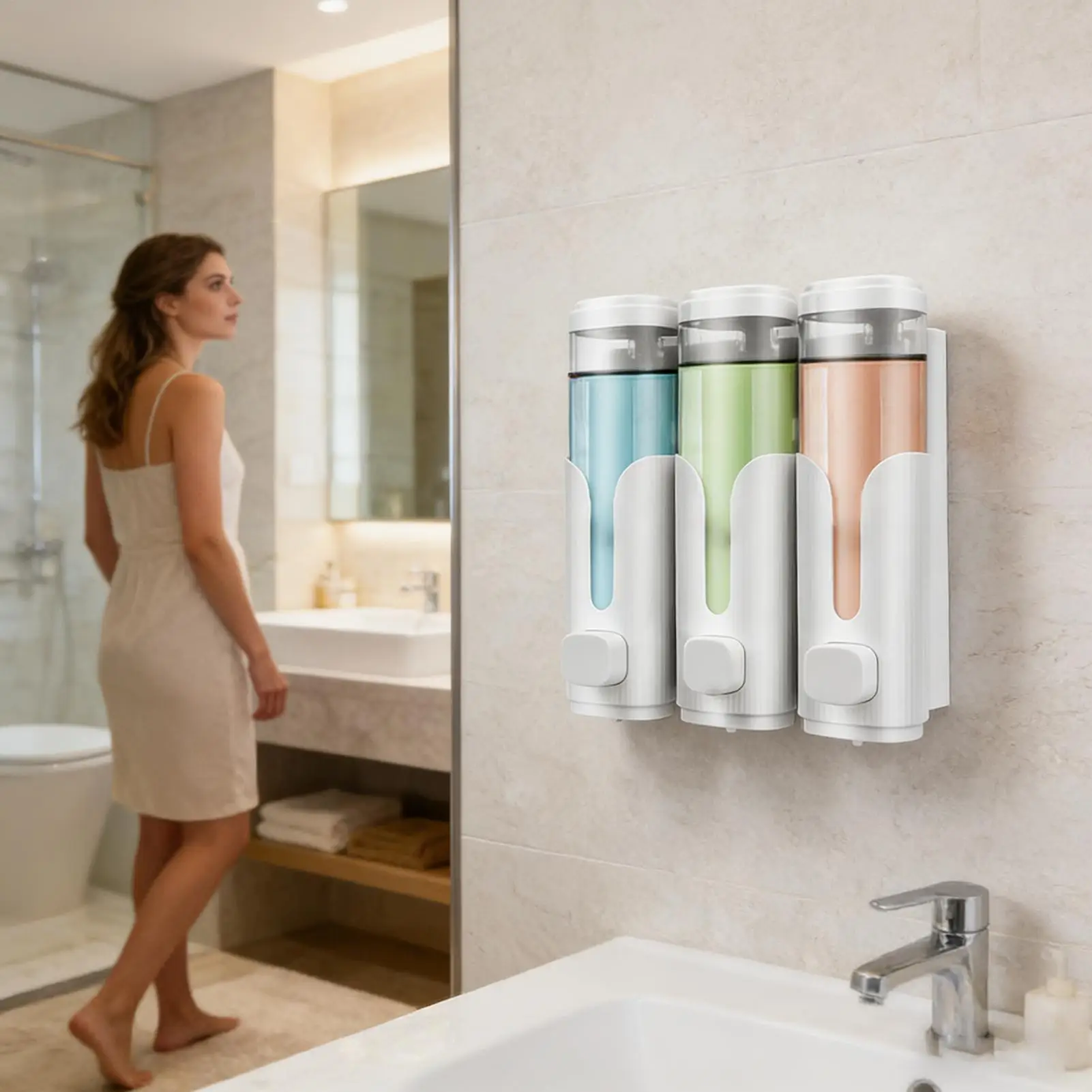 Wall Mounted Soap Dispenser Refillable Wide Opening 3 Bottles Bathroom Wall Mount Soap Dispenser For Shampoo Conditioner Liquid