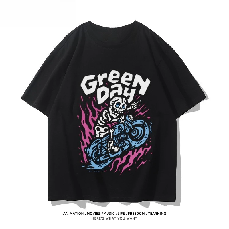 

2025 Summer New Hip Hop Green Day Band Printed Graphic T Shirts Men Short Sleeve T Shirts High Quality Men's Clothes Street Wear