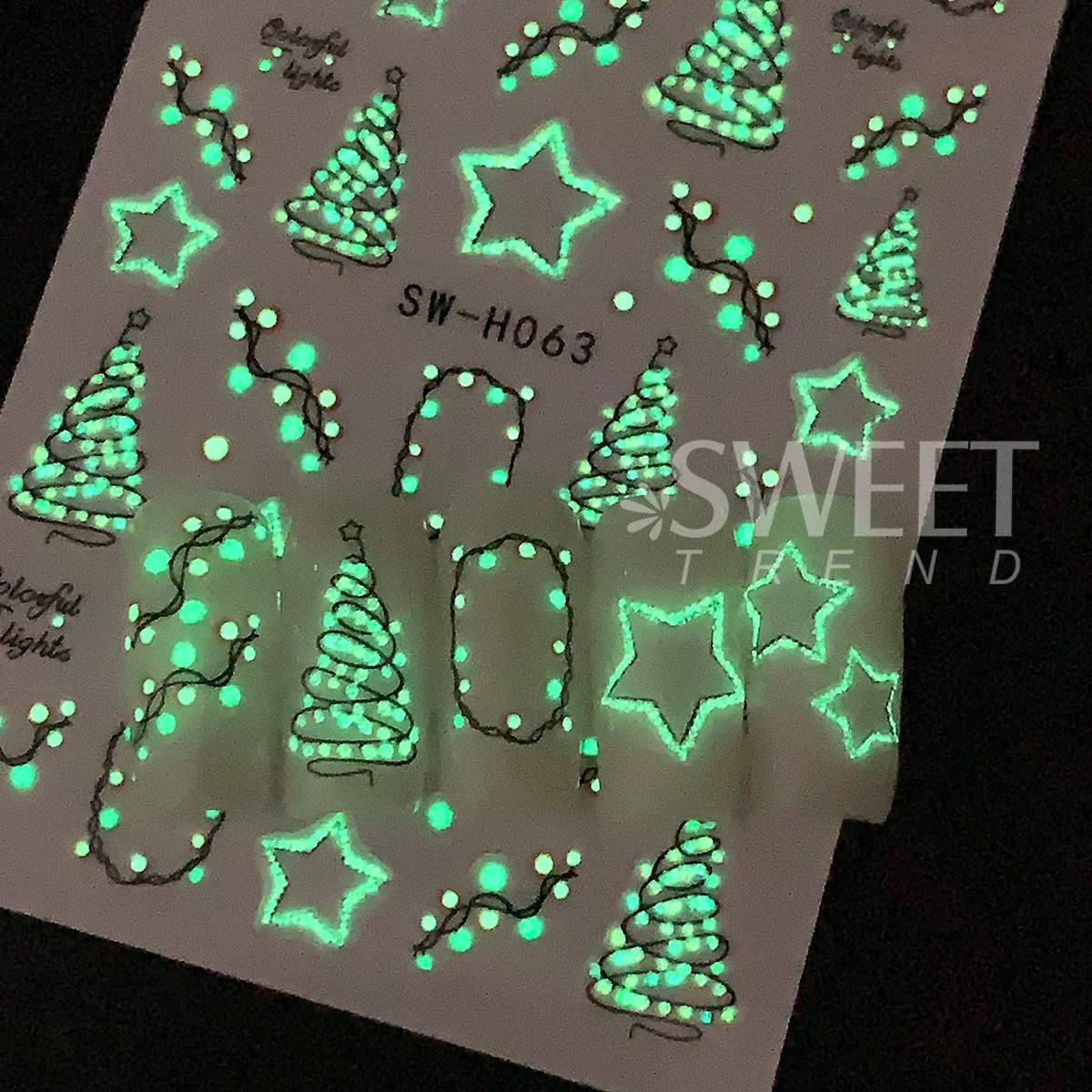 2 قطعة ضوء عيد الميلاد مضيئة مسمار ملصق بسيط شجرة عيد الميلاد ستار لاصق الشارات توهج في الظلام ليلة الإبداعية الشتاء مانيكير #5