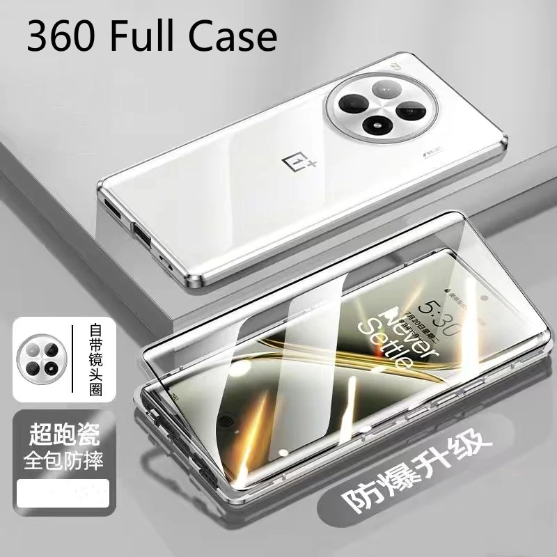 360 Full Case For Oneplus 13 12 12R 11 11R Ace 5 Pro ACE2 3 Pro Case Double Sided Magnetic Adsorption Metal Tempering Glass Capa
