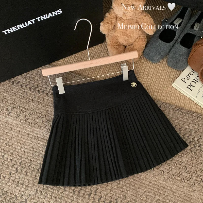 Falda plisada estilo Preppy falda de tela de lana de cintura alta nueva falda versátil dulce linda Otoño Invierno falda acampanada para estudiantes