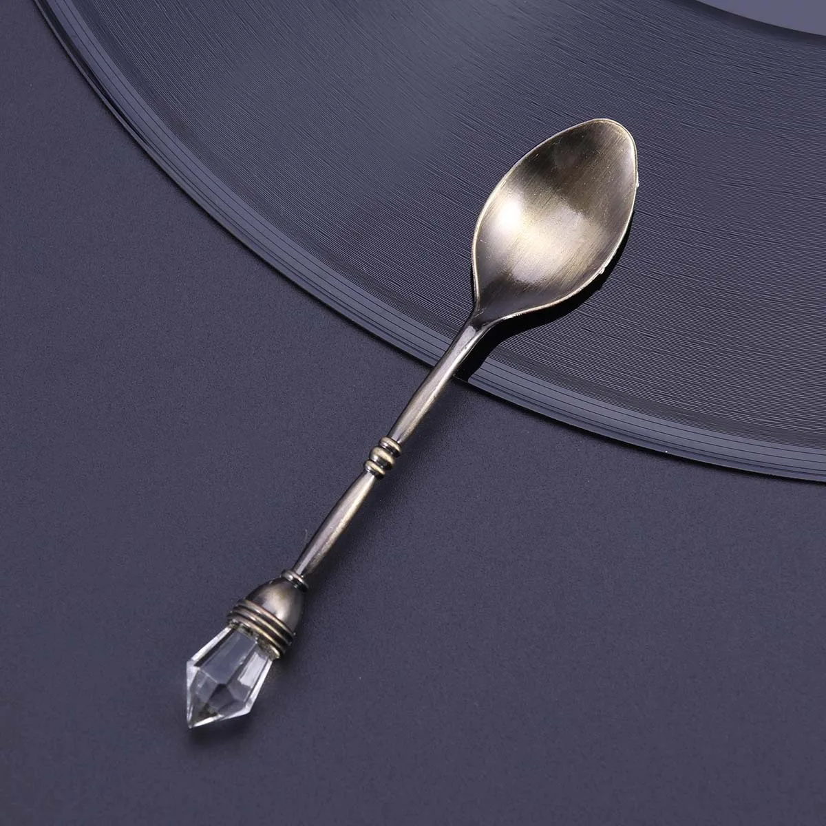 

European Style Retro Silver Coffee Spoon Embed Diamond Head Long Handle Stirring Spoon for Coffee Cocktail Bar Milk Tea