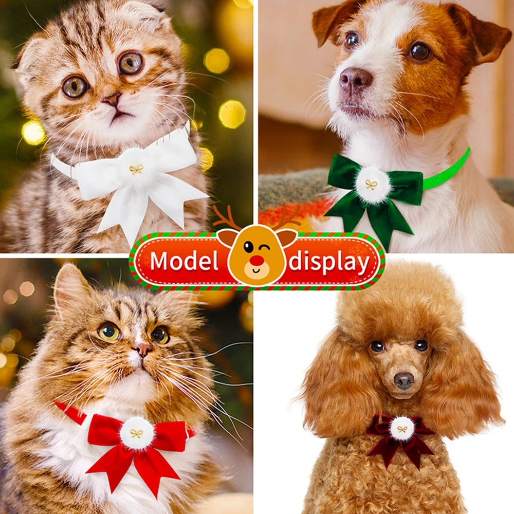 Christmas Winter Holiday Decoration Scarf for Small Dogs Cats Knitted Hat Printed Banada Velvet Collar Pompom Dress for Party