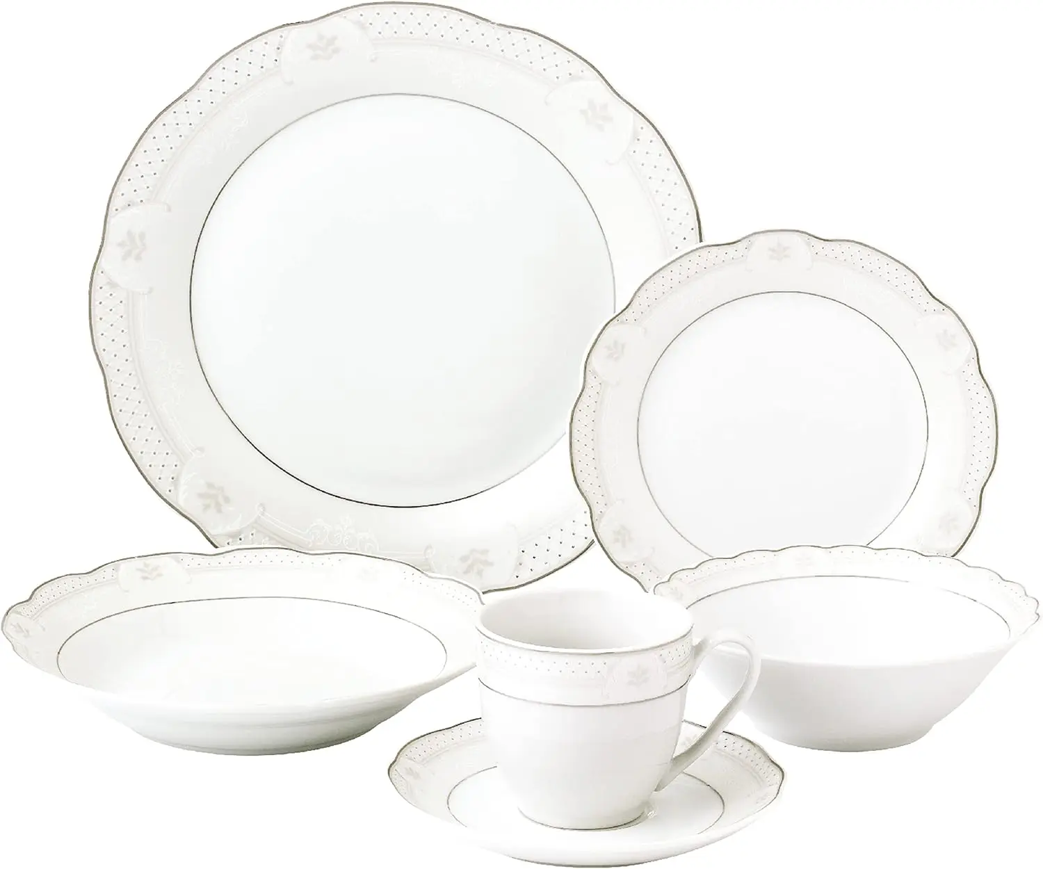 

24 Piece Wavy Porcelain Atara Collection Dinnerware Set, Silver