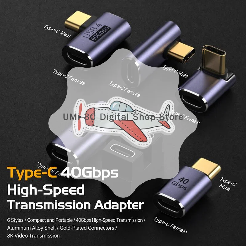 90° USB C 4.0 Adapter 40Gbps High Speed 100W Fast Charging Type C to Type C Converter for Gaming Device
