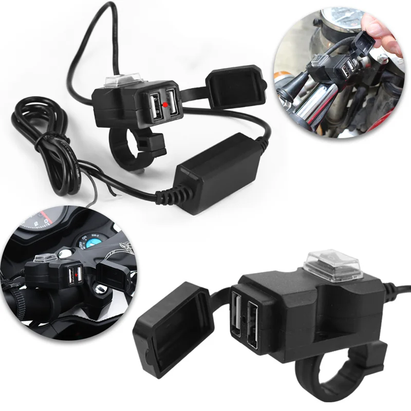 Motorcycle Handlebar Charger WaterproofAdapter Power 12V-24V Dual USB Port Accesorios Para Moto Motorbike Accessories