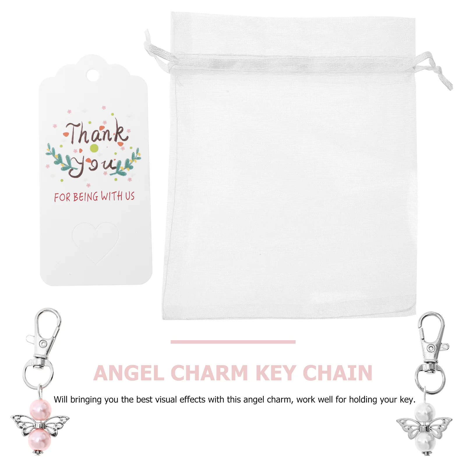 

1Set Angel Wing Key Chain Metal Charm Key Holder Shower Gift Thank You Cards Appreciation Gifts Storage Bag
