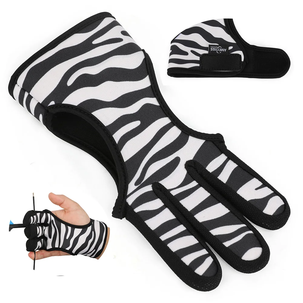 

Archery Finger Tab 3 Fingers Guard Camo/Stripe Diving Fabric Protective Gear for Recurve Traditional Bow Shooting Hunting Target