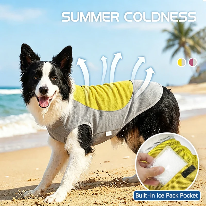 

Summer Dog Cooling Clothes with Ice Pack Pocket Reflective Breathable Heat Relief Pet Vest for Medium Large Dogs Pet Costume