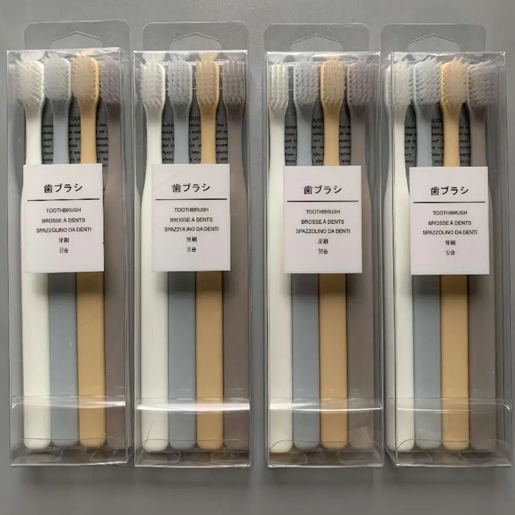 Brosse à dents manuelle pour gencives sensibles, style japonais, micro fourrure, protection des gencives fragys, ensemble de 4 couleurs, vente en gros, 4 pièces