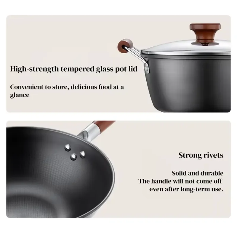 Wholesale 3 Piece Iron Cookware Set Non Stick Frying Pan Pot Glass Lid Stainless Steel Handle Fast Heating Kitchen Cooking