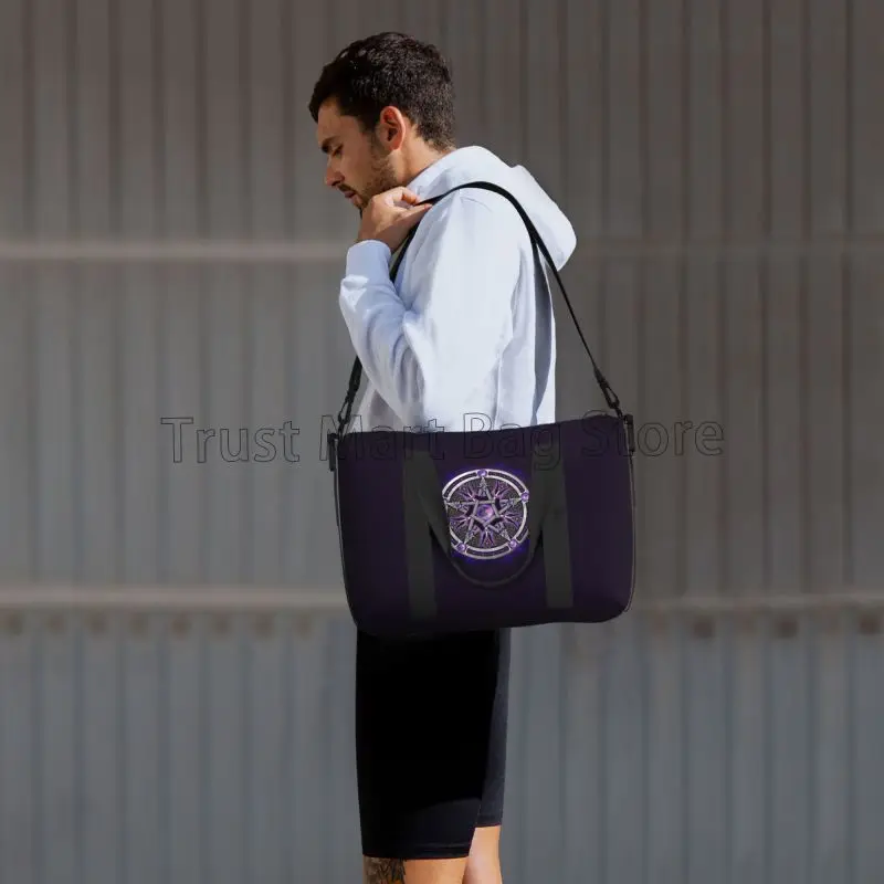 Wicca Wiccan-Sac de sport étanche violet, pentagramme étoile, sacs de voyage pentacle, sac de week-end, sac de nuit, sacs à main de sport