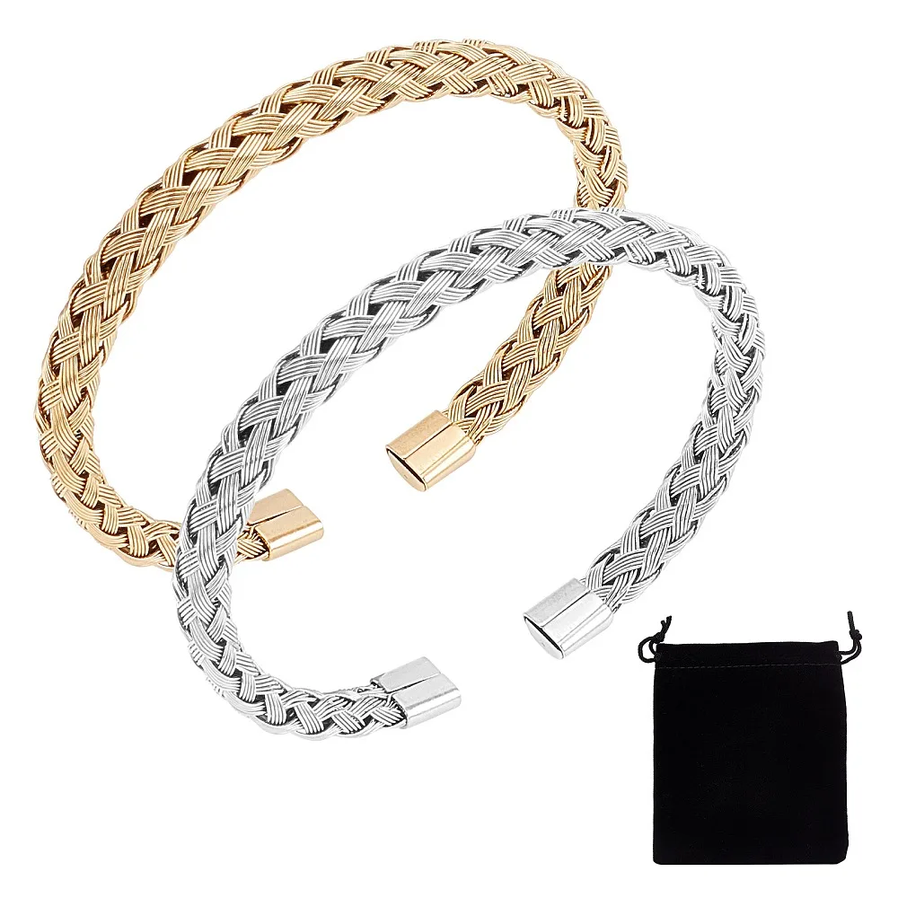 

2Pcs 2 Colors 304 Stainless Steel Cuff Bangles Torque Bangles for Women Golden Stainless Steel Color 2-1/8 x2-3/8 inch(55x60mm)