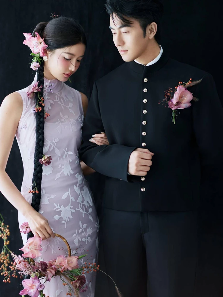 

New 2026 Chinese Style Wedding Dress Purple Flag Robe Photography Studio High-End Feel Morning Gown Small Version