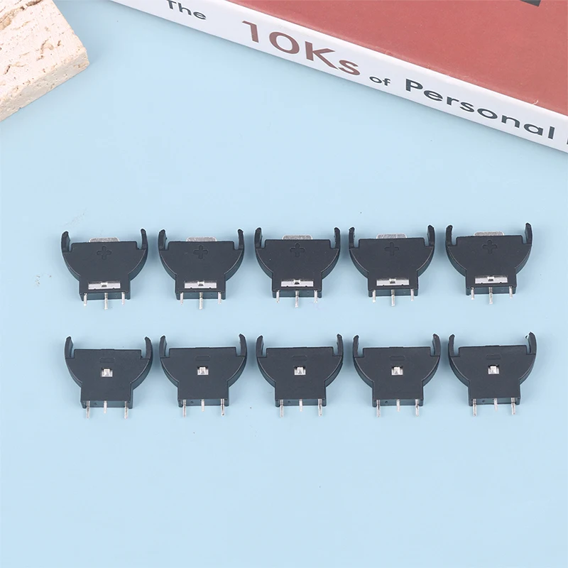 10Pcs Black Plastic CR2032 2032 3V Half-Round Cell Coin Vertical Battery Holder