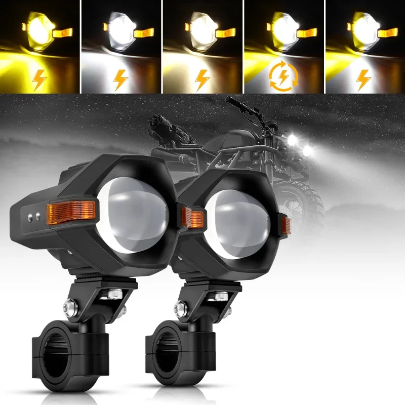 

3 Inch 120W Motorcycle LED Spotlight Bi-LED Projector Lens Headlight Dual Color Work Light 3+5 Light Modes for SUV ATV Trucks